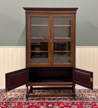 Load image into Gallery viewer, Antique English Bookcase Bookshelf Cabinet Double Door Barley Twist Oak c.1930s