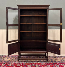 Load image into Gallery viewer, Antique English Bookcase Bookshelf Cabinet Double Door Barley Twist Oak c.1930s