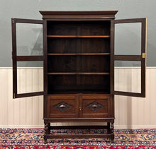 Load image into Gallery viewer, Antique English Bookcase Bookshelf Cabinet Double Door Barley Twist Oak c.1930s