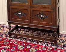 Load image into Gallery viewer, Antique English Bookcase Bookshelf Cabinet Double Door Barley Twist Oak c.1930s