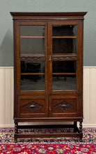 Load image into Gallery viewer, Antique English Bookcase Bookshelf Cabinet Double Door Barley Twist Oak c.1930s
