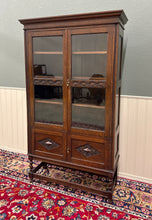 Load image into Gallery viewer, Antique English Bookcase Bookshelf Cabinet Double Door Barley Twist Oak c.1930s