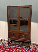 Load image into Gallery viewer, Antique English Bookcase Bookshelf Cabinet Double Door Barley Twist Oak c.1930s