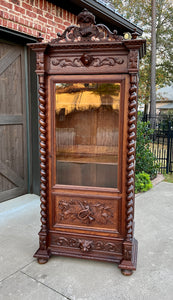 Antique French Bookcase Cabinet Display Barley Twist Scholars Carved Oak 19th C