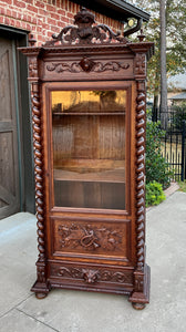 Antique French Bookcase Cabinet Display Barley Twist Scholars Carved Oak 19th C