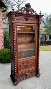 Antique French Bookcase Cabinet Display Barley Twist Scholars Carved Oak 19th C