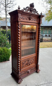 Antique French Bookcase Cabinet Display Barley Twist Scholars Carved Oak 19th C