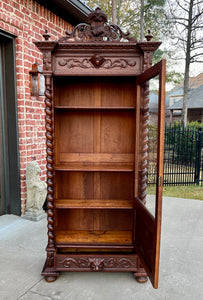 Antique French Bookcase Cabinet Display Barley Twist Scholars Carved Oak 19th C