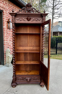 Antique French Bookcase Cabinet Display Barley Twist Scholars Carved Oak 19th C