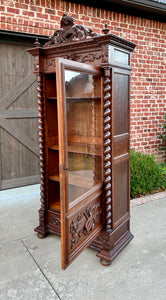 Antique French Bookcase Cabinet Display Barley Twist Scholars Carved Oak 19th C