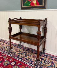 Load image into Gallery viewer, Antique English Trolley Tea Cart Pastry Cocktail Bar Cart Tray Tudor Oak 1930s 2