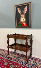 Load image into Gallery viewer, Antique English Trolley Tea Cart Pastry Cocktail Bar Cart Tray Tudor Oak 1930s 2