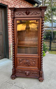 Antique French Bookcase Cabinet Display Barley Twist Scholars Carved Oak 19th C