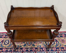 Load image into Gallery viewer, Antique English Trolley Tea Cart Pastry Cocktail Bar Cart Tray Tudor Oak 1930s 2