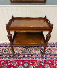 Load image into Gallery viewer, Antique English Trolley Tea Cart Pastry Cocktail Bar Cart Tray Tudor Oak 1930s 2