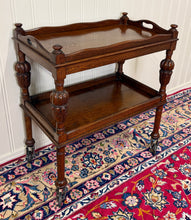 Load image into Gallery viewer, Antique English Trolley Tea Cart Pastry Cocktail Bar Cart Tray Tudor Oak 1930s 2