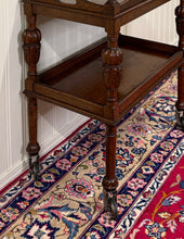 Load image into Gallery viewer, Antique English Trolley Tea Cart Pastry Cocktail Bar Cart Tray Tudor Oak 1930s 2