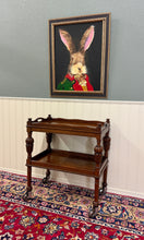 Load image into Gallery viewer, Antique English Trolley Tea Cart Pastry Cocktail Bar Cart Tray Tudor Oak 1930s 2