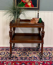 Load image into Gallery viewer, Antique English Trolley Tea Cart Pastry Cocktail Bar Cart Tray Tudor Oak 1930s 2