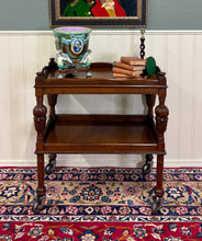 Load image into Gallery viewer, Antique English Trolley Tea Cart Pastry Cocktail Bar Cart Tray Tudor Oak 1930s 2