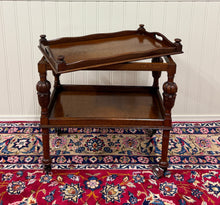 Load image into Gallery viewer, Antique English Trolley Tea Cart Pastry Cocktail Bar Cart Tray Tudor Oak 1930s 2