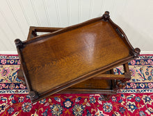 Load image into Gallery viewer, Antique English Trolley Tea Cart Pastry Cocktail Bar Cart Tray Tudor Oak 1930s 2