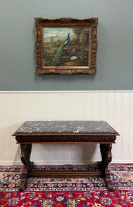 Antique French Coffee Table Bench Window Seat Marble Top Oak Renaissance Revival