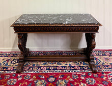 Load image into Gallery viewer, Antique French Coffee Table Bench Window Seat Marble Top Oak Renaissance Revival