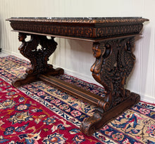 Load image into Gallery viewer, Antique French Coffee Table Bench Window Seat Marble Top Oak Renaissance Revival