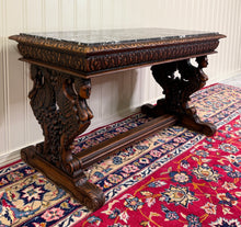 Load image into Gallery viewer, Antique French Coffee Table Bench Window Seat Marble Top Oak Renaissance Revival
