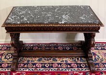 Load image into Gallery viewer, Antique French Coffee Table Bench Window Seat Marble Top Oak Renaissance Revival