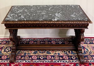 Antique French Coffee Table Bench Window Seat Marble Top Oak Renaissance Revival