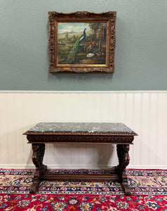 Antique French Coffee Table Bench Window Seat Marble Top Oak Renaissance Revival