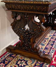 Load image into Gallery viewer, Antique French Coffee Table Bench Window Seat Marble Top Oak Renaissance Revival