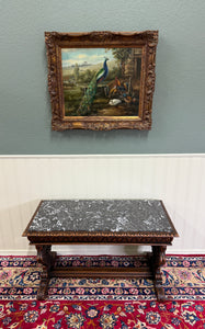 Antique French Coffee Table Bench Window Seat Marble Top Oak Renaissance Revival