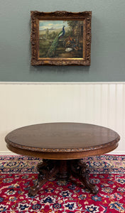 Antique French Black Forest Hunt Coffee Table OVAL Carved Griffins Oak 19th C
