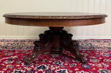 Load image into Gallery viewer, Antique French Black Forest Hunt Coffee Table OVAL Carved Griffins Oak 19th C