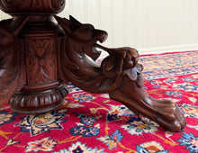 Load image into Gallery viewer, Antique French Black Forest Hunt Coffee Table OVAL Carved Griffins Oak 19th C