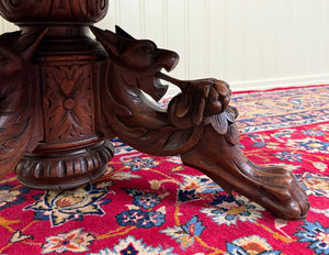 Antique French Black Forest Hunt Coffee Table OVAL Carved Griffins Oak 19th C