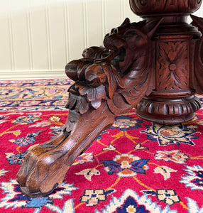 Antique French Black Forest Hunt Coffee Table OVAL Carved Griffins Oak 19th C