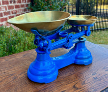 Load image into Gallery viewer, Antique English Shop Scale 7 Graduated Weights With Brass Pans Blue