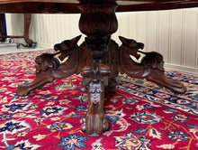 Load image into Gallery viewer, Antique French Black Forest Hunt Coffee Table OVAL Carved Griffins Oak 19th C