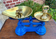 Load image into Gallery viewer, Antique English Shop Scale 7 Graduated Weights With Brass Pans Blue