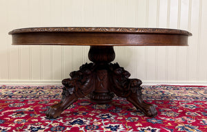 Antique French Black Forest Hunt Coffee Table OVAL Carved Griffins Oak 19th C