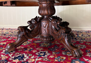 Antique French Black Forest Hunt Coffee Table OVAL Carved Griffins Oak 19th C