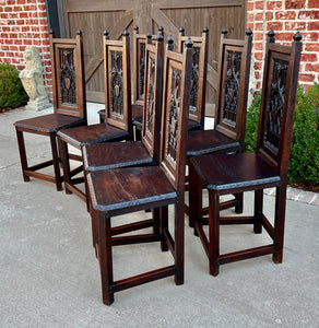 Antique French Set of 8 Chairs Gothic Revival Carved Oak 19th C