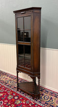 Load image into Gallery viewer, Antique English Jacobean Corner Cabinet Barley Twist Legs Glass Door Oak 1920s