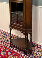 Load image into Gallery viewer, Antique English Jacobean Corner Cabinet Barley Twist Legs Glass Door Oak 1920s