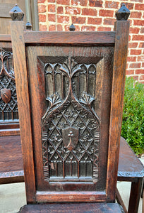 Antique French Set of 8 Chairs Gothic Revival Carved Oak 19th C