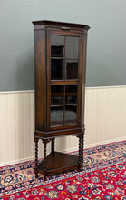 Load image into Gallery viewer, Antique English Jacobean Corner Cabinet Barley Twist Legs Glass Door Oak 1920s